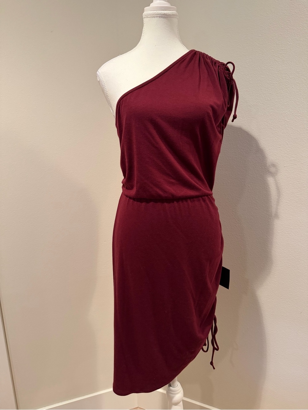 Lulu's One-Shoulder Wine Ruched Dress - Picture 1 of 6